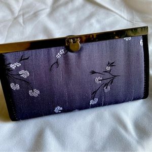 New Asian Print Clutch Purse, Blue Silver